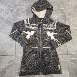 Triple Five‎ Soul Cozy Bird Print Long Knit Hoodie Cardigan Sweater Women S